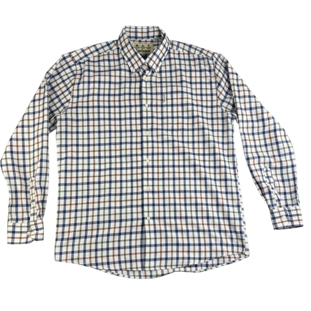 Barbour Thornley Thermo Weave Button Up Plaid Shirt Long Sleeve Men's L